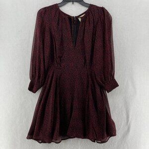 Cleobella Dress Women's Sz S Red Mini A-Line Floral Tie V-Neck Puff Sleeve